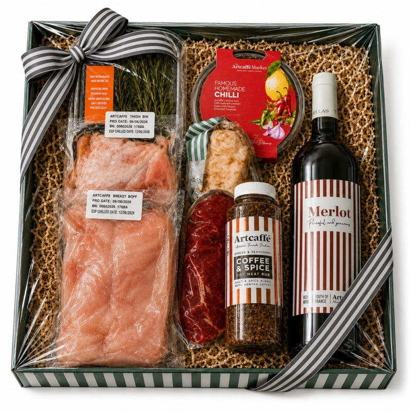 Artcaffé Sirloin & Shawarma Grill Box with Wine