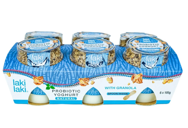 Laki Laki Probiotic Yoghurt Natural With Granola, 105g x 6pc