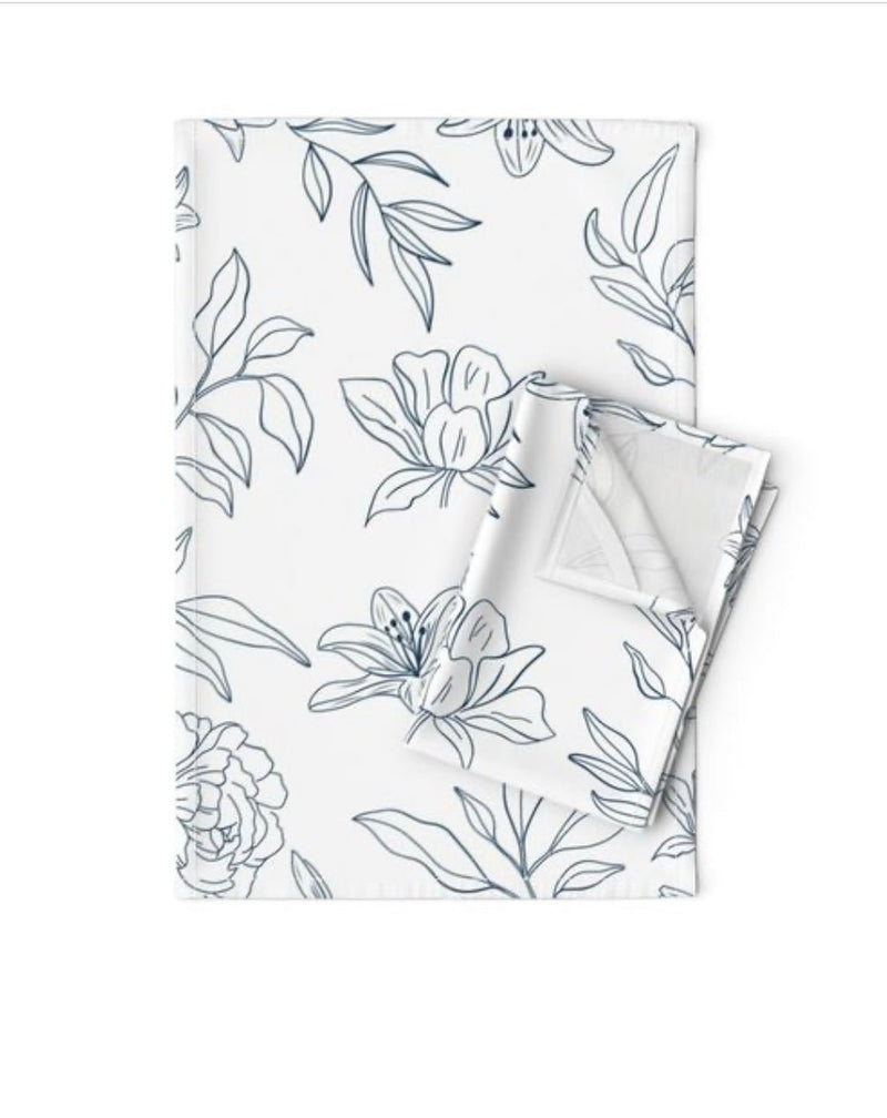 Art Carte Blossom Tea Towel Navy Bonkue