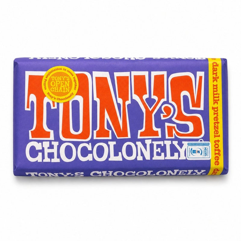 Tony's Chocolonely Dark Milk Pretzel Toffee Chocolate Bar, 180g