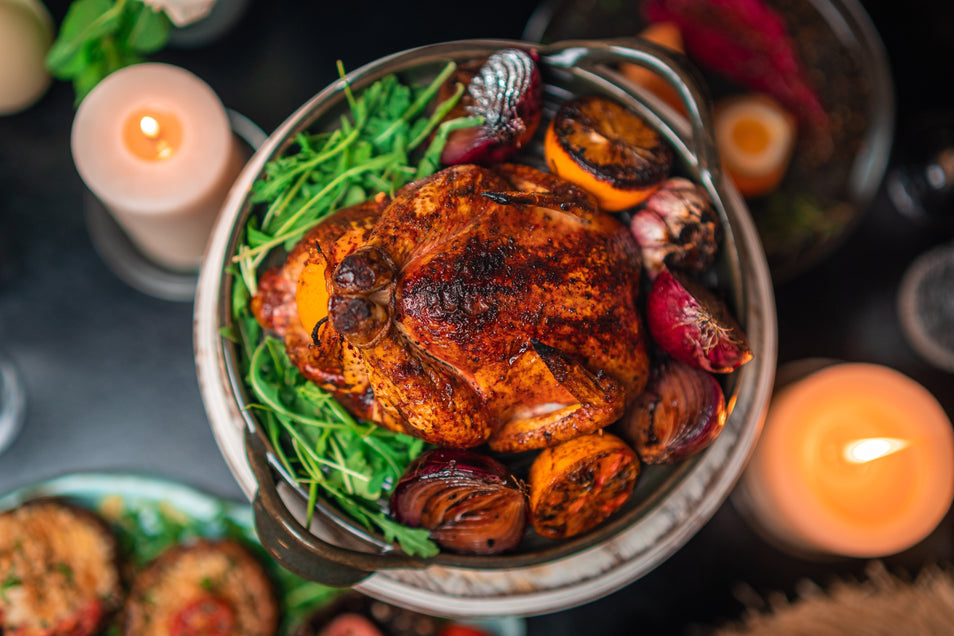 Spiced roast chicken and harissa gravy