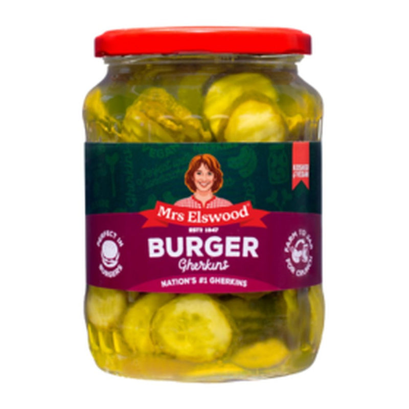 Mrs Elwood Burger Gherkins Pickled, 670g