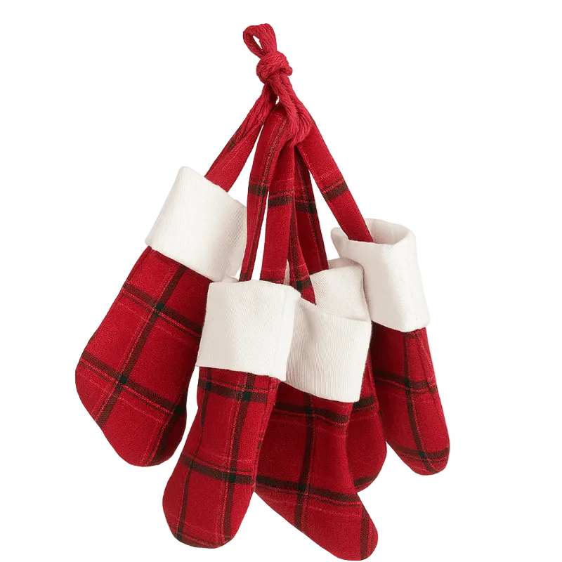 CMS Small Christmas Stocking Cotton Ornaments Set Of 6