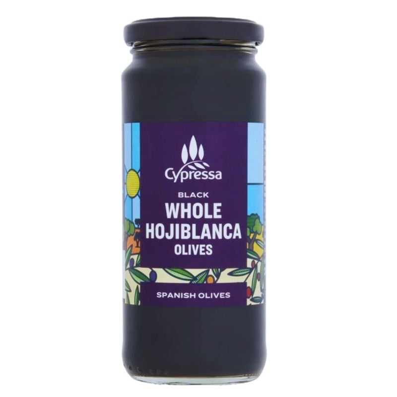 Cypressa Black Whole Hojiblanca Olives, 340g