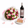 Artcaffé Wine, Cake Slice & Blooms Gift Trio