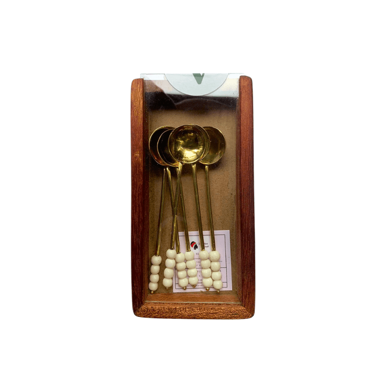 Nyumbani Trends Brass White Beaded Spoons , 10.35cm