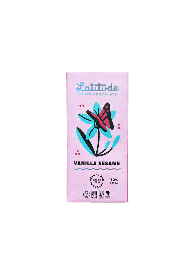 Latitude Craft Chocolate Vanilla And Sesame 72% Chocolate Bar 70g