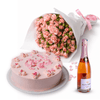Pretty Pink Roses with Wine & Cake Hamper