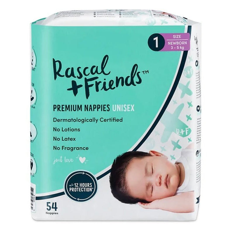 Rascal And Friends Premium Newborn Nappy Diapers Size 1, 54pc