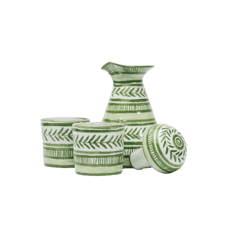 Bakuli Blu Ceramic Carafe With Lid Cups And 2 Cups