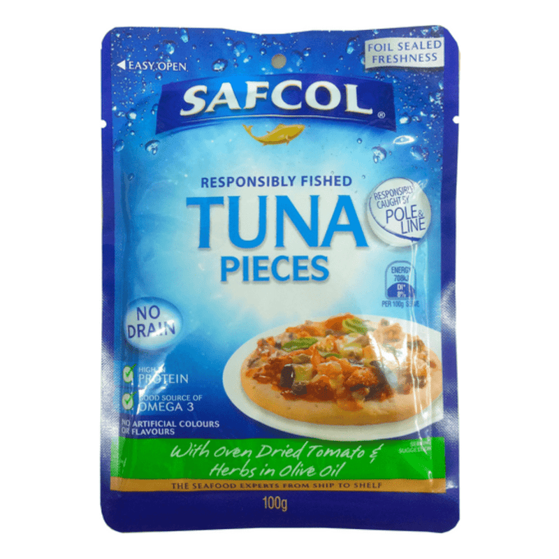 Safcol Tuna Pieces with Oven Dried Tomato and Herbs in Olive Oil, 100g