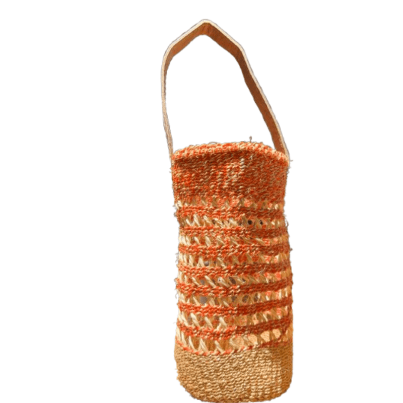 Hadithi Sisal Wine Bottle Basket Coral